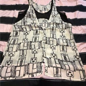 Mustard Seed Black and White Robot-Print Camisole
